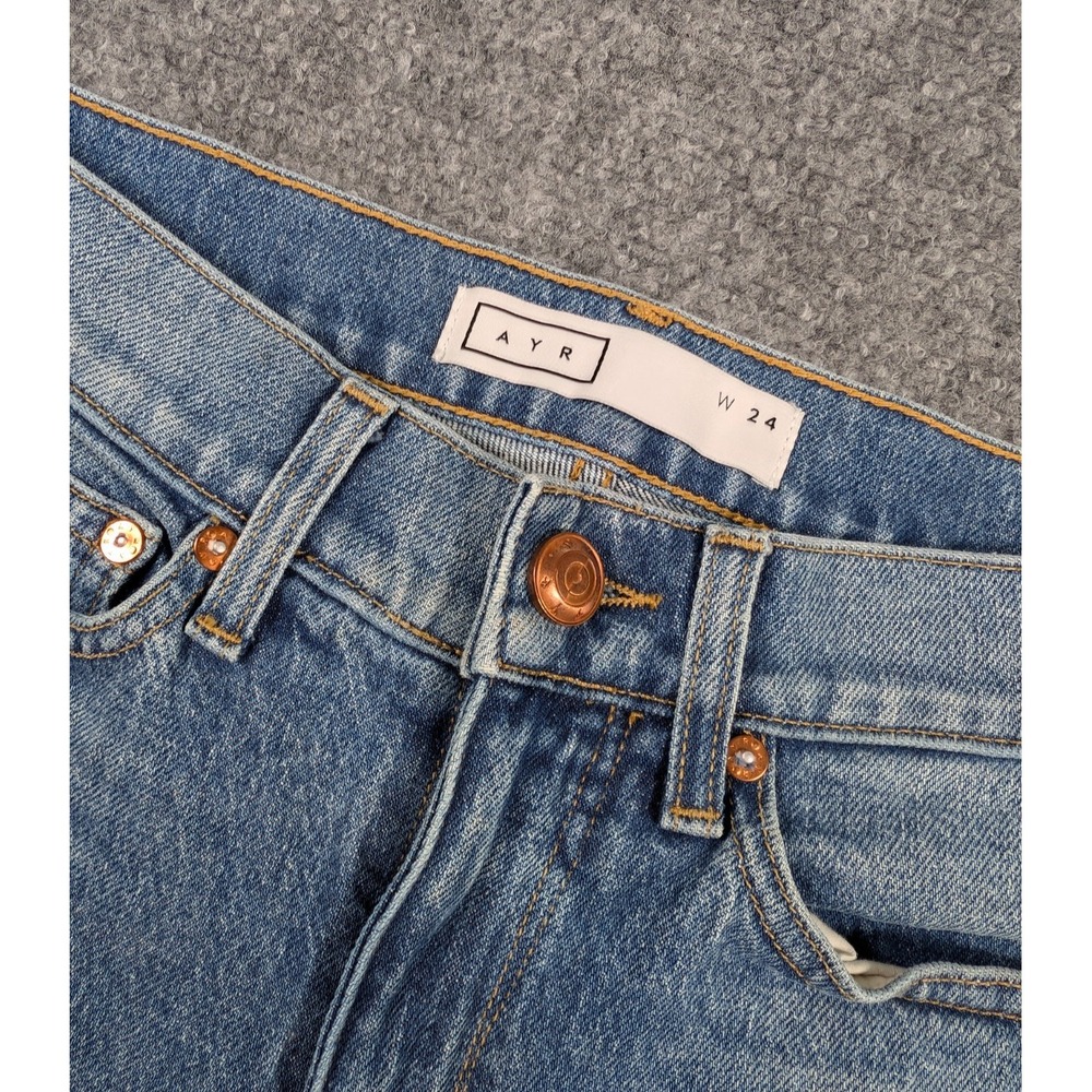 AYR The Beach Bum Straight Leg Jeans‎ Womens 24 Med Wash Fray Hem Denim